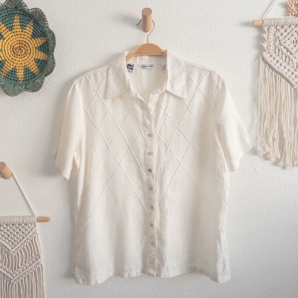 Richard Malcolm Large White Irish Linen Mother-of-Pearl Button-Down Shirt